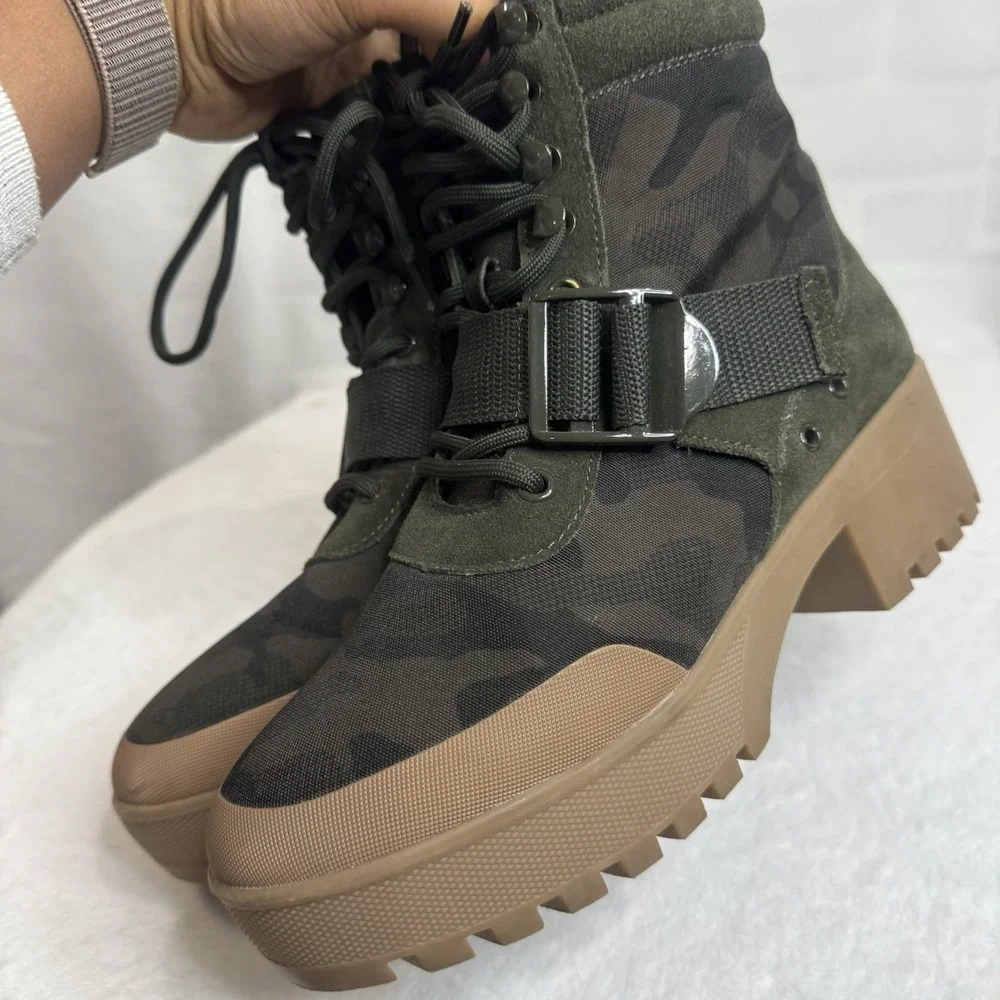 Steve Madden Nayra Women Ankle Boots Camo Green Lace Up NARY01S1 Size 8M - Picture 5 of 14